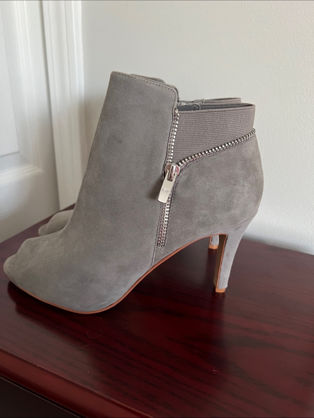 Marc Fisher Grey Suede Ankle Booties with Side Zip